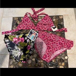 Vibrant Pink Paisley mix and match 3-pc Bikini Set